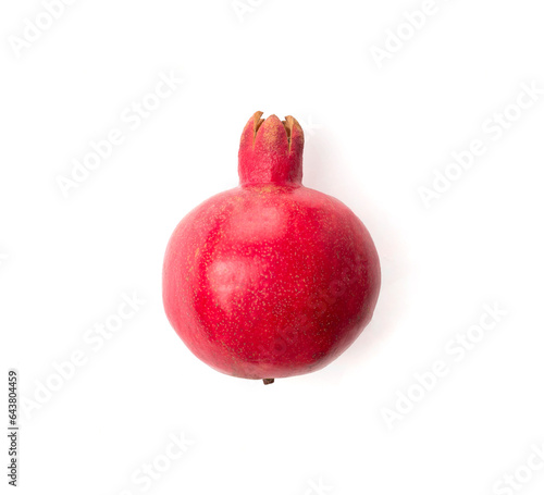 Pomegranate with leaves isolated on white, top view