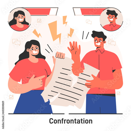 Conflict between coworkers. Tensed argument of two employees. Confrontation