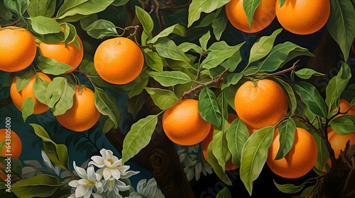 Oranges plant old style pattern background.