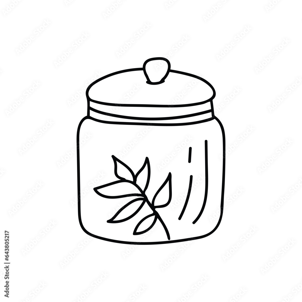 Glass jar with leaf doodle icon in vector Glass jar with leaf doodle icon in vector
