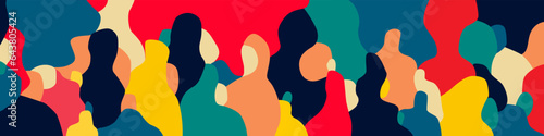 Abstract vector illustration group of  people. mob confusion of people. Horizontal multiple colored composition
