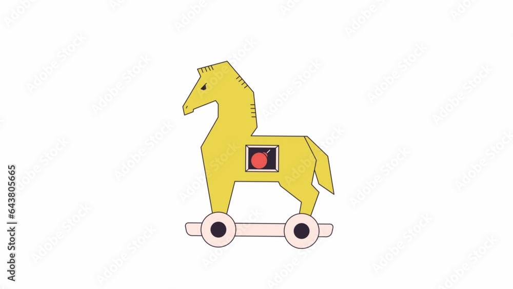 Trojan horse virus line 2D object animation. Mythology trick flat color ...