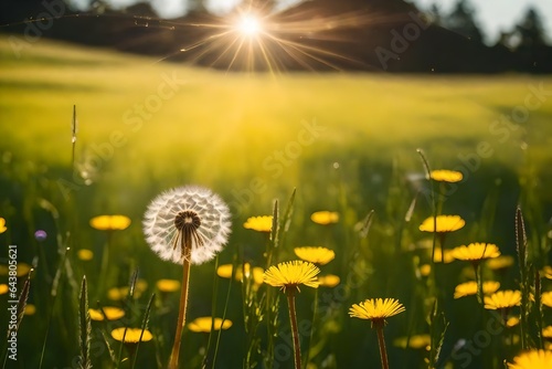 A sun-drenched meadow with a single dandelion  its petals gently swaying in the breeze  symbolizing the power of a single positive thought - AI Generative