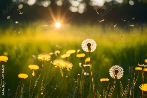 A sun-drenched meadow with a single dandelion  its petals gently swaying in the breeze  symbolizing the power of a single positive thought - AI Generative
