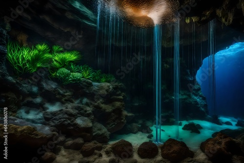 cave, waterfall, aquatique, Natural and artificiel structure indoor, Crysta - AI Generative