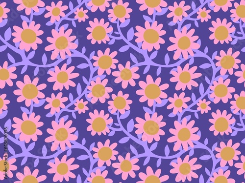 Cartoon retro flower seamless branches and leaves pattern for wrapping paper and fabrics and kids clothes print