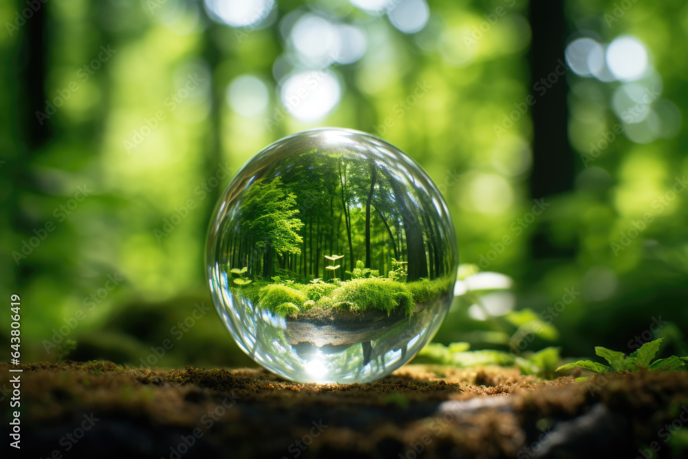 Glass ball sitting on top of moss covered ground. This versatile image can be used in various contexts.