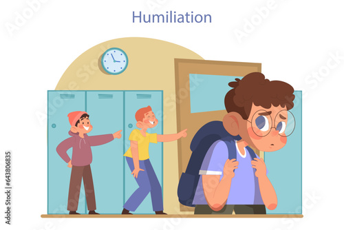 School bullying. Schoolboy being bullied and shamed. Agression and humiliation