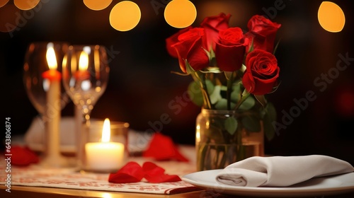 Table setting for romantic dinner in restaurant