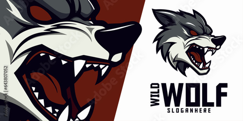 Wild Wolf: Logo, Mascot, Illustrated Illustration, Vector Graphics for Sports and E-Sport Gaming Teams, Werewolf Face Mascot Head.
