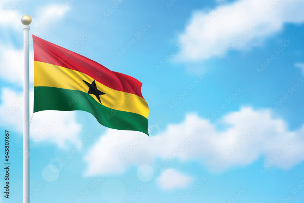 Waving flag of Ghana on sky background. Template for independence Waving flag of Ghana on sky background. Template for independence