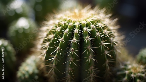 close up of cactus in a pot  shallow depth of field. Cactus. Potted Plant Concept with Copy Space.