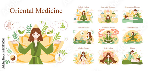 Asian medicine set. Alternative traditional healthcare and treatment.