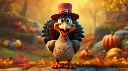 Wandcirkels Cartoons Grappige kalkoen Thanksgiving cartoonstijl  © brillianata