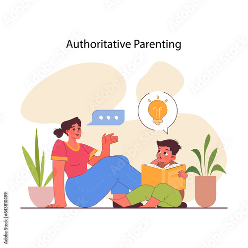 Authoritative parenting. Children raising method, kids upbringing