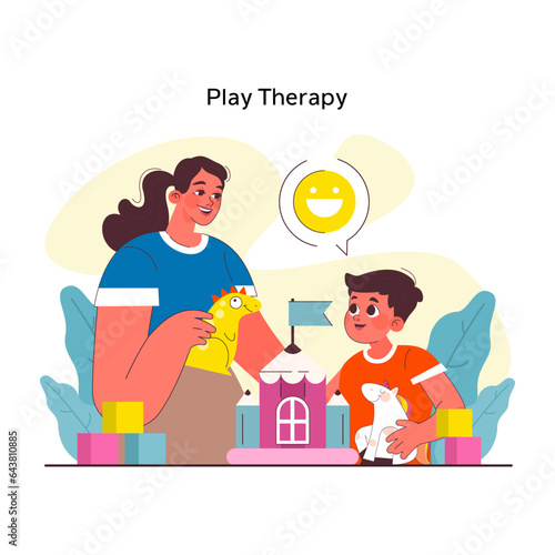 Children psychology. Play therapy, psychologist role play with a toy. Kid behavior,