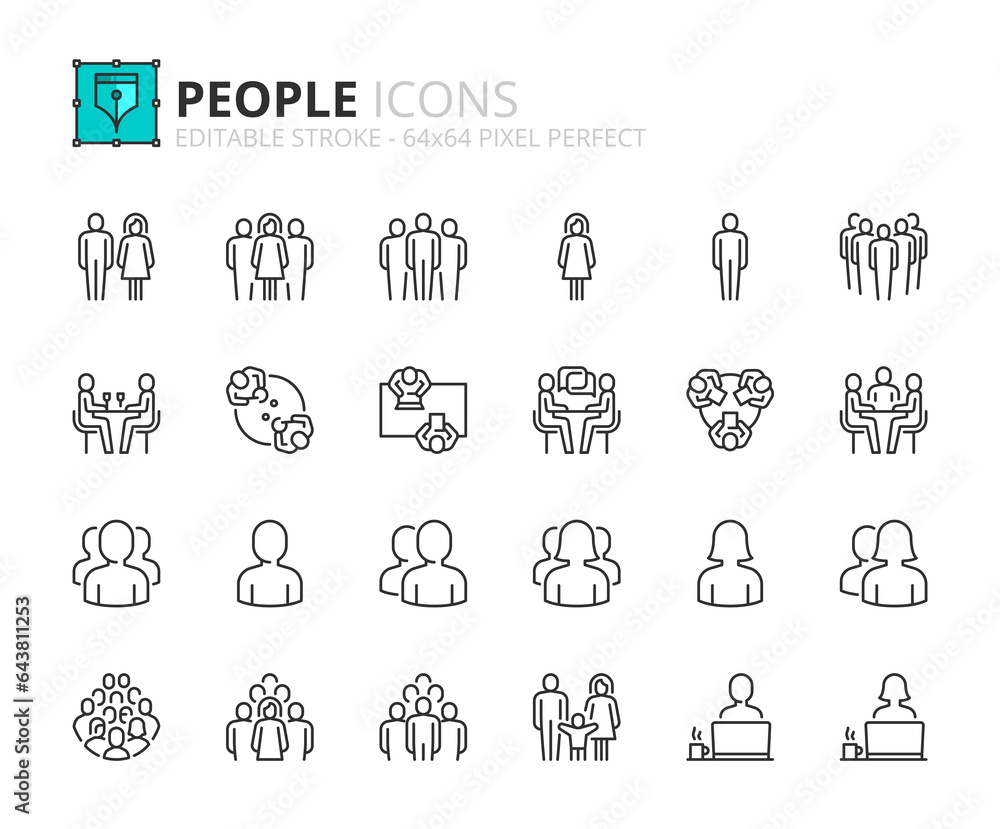 Simple set of outline icons about people