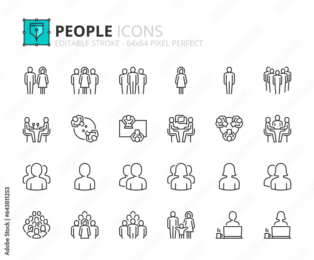 Simple set of outline icons about people Simple set of outline icons about people