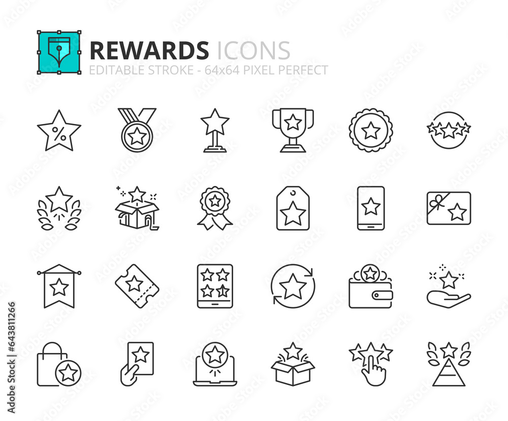 Simple set of outline icons about rewards Simple set of outline icons about rewards