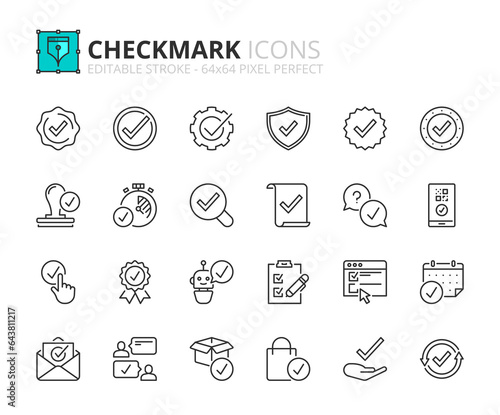 Simple set of outline icons about checkmark
