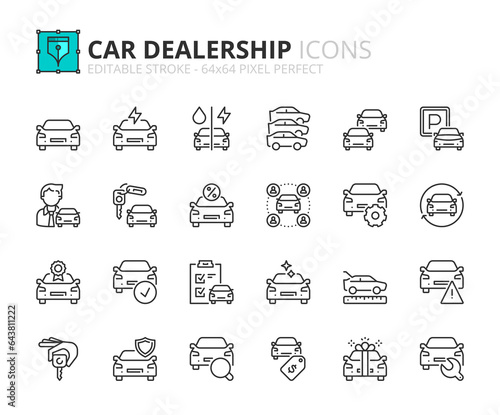 Simple set of outline icons about dealership