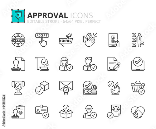 Simple set of outline icons about approval
