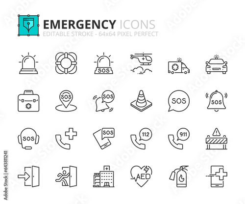 Simple set of outline icons about emergency