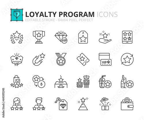 Simple set of outline icons about loyalty program