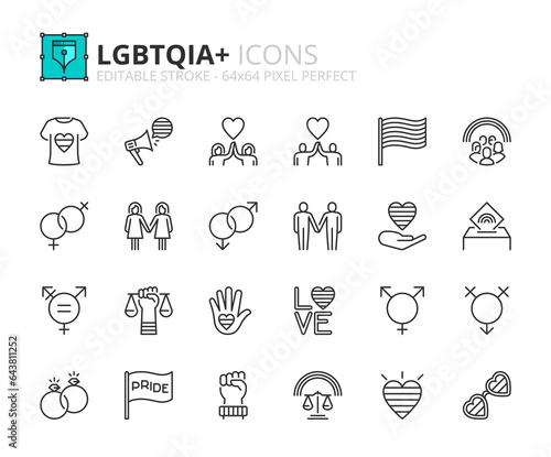 Simple set of outline icons about LGBTQIA+