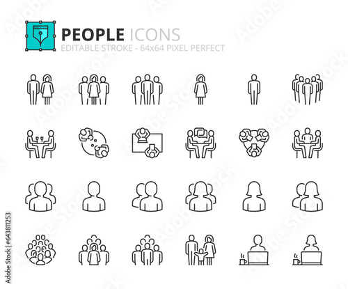 Simple set of outline icons about people