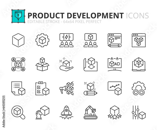 Simple set of outline icons about product development