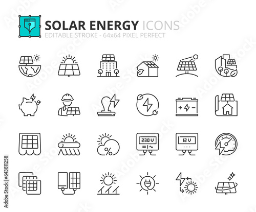 Simple set of outline icons about solar energy