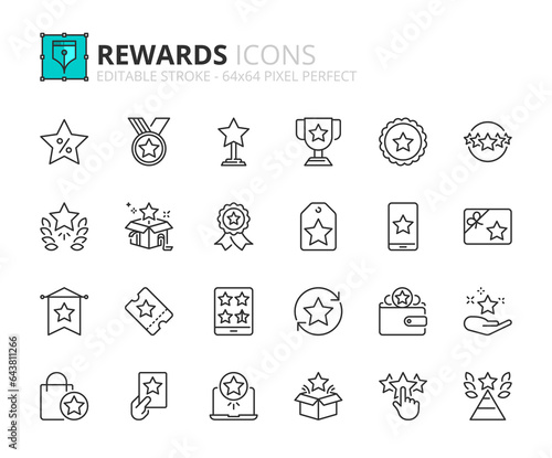 Simple set of outline icons about rewards