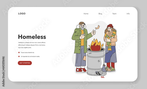 Homeless people. Male and female beggar wearing ragged and dirty