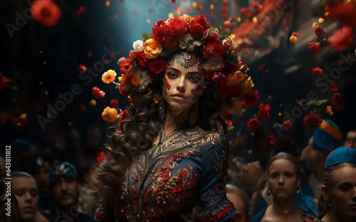 latina woman in national costume,Hispanic Heritage Month celebration concept