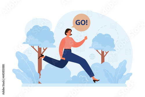Woman running in the city park, enjoying fresh air. Active business woman