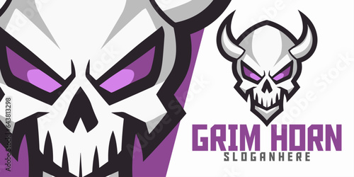 Horned Skull Illustration: Logo, Mascot, Artwork, Vector Graphic for Sport and E-Sport Teams, Horned Demon Skeleton Mascot Head.

