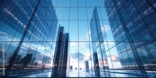 Modern Glass Skyscraper Reflecting the Blue Sky in Downtown Metropolis