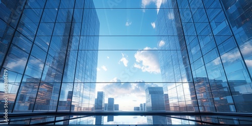Modern Glass Skyscraper Reflecting the Blue Sky in Downtown Metropolis