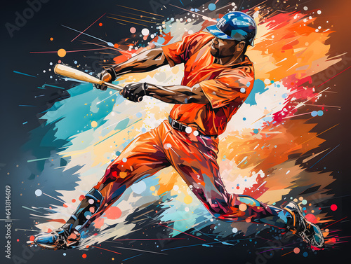 Silhouette of a baseball player with a bat, trying to hit a baseball ball. Sports concept, American game. Generative AI