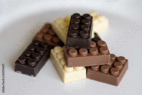 Bars of chocolate in the shape of blocks.