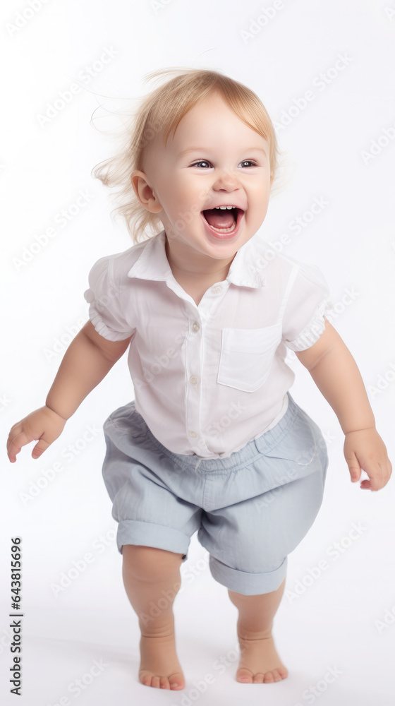 Generative AI, cheerful cute child smiling on a white background, portrait, emotional face, toddler, kid, children, joy, happiness, kindergarten, childhood, baby, mouth, eyes Generative AI, cheerful cute child smiling on a white background, portrait, emotional face, toddler, kid, children, joy, happiness, kindergarten, childhood, baby, mouth, eyes