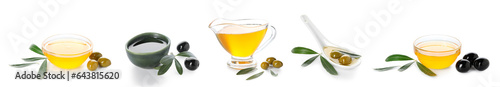 Set of olive oil on white background