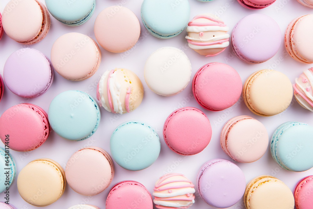 macarons pattern flat lay, pastel colors macarons pattern flat lay, pastel colors
