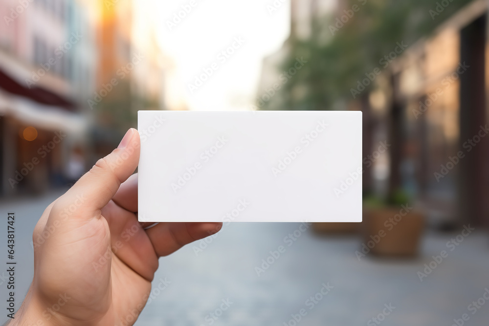 Mockup concept of hand and blank business card without logo and text Mockup concept of hand and blank business card without logo and text
