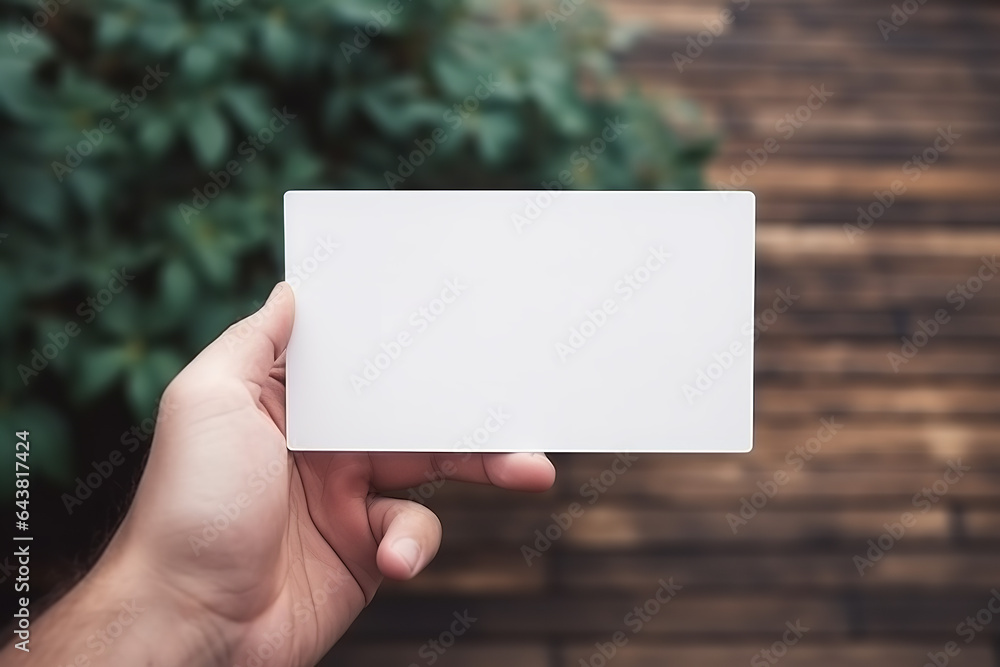 Mockup concept of hand and blank business card without logo and text Mockup concept of hand and blank business card without logo and text
