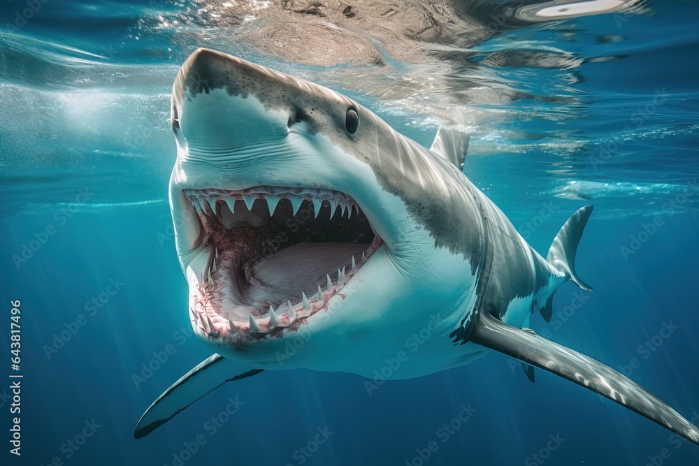 Obraz premium white shark swimming underwater wildlife concept