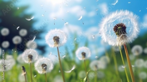 Dandelion seeds take flight on a gentle breeze 