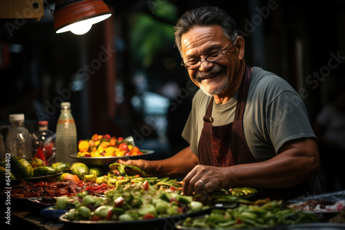 Gastronomic Delights. Street vendors serving up local delicacies exemplify the culinary adventure in My Latin America. Generative Ai.