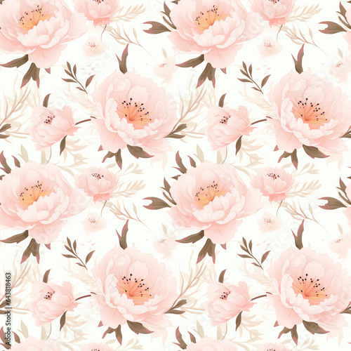 Watercolor pink roses on pastel background seamless pattern photo